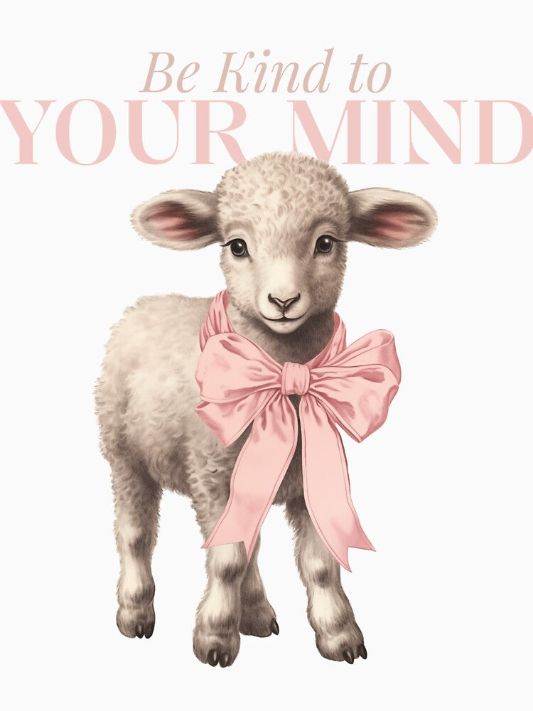 Be kind to your mind cute sheep pink bow vintage by SoulfulT