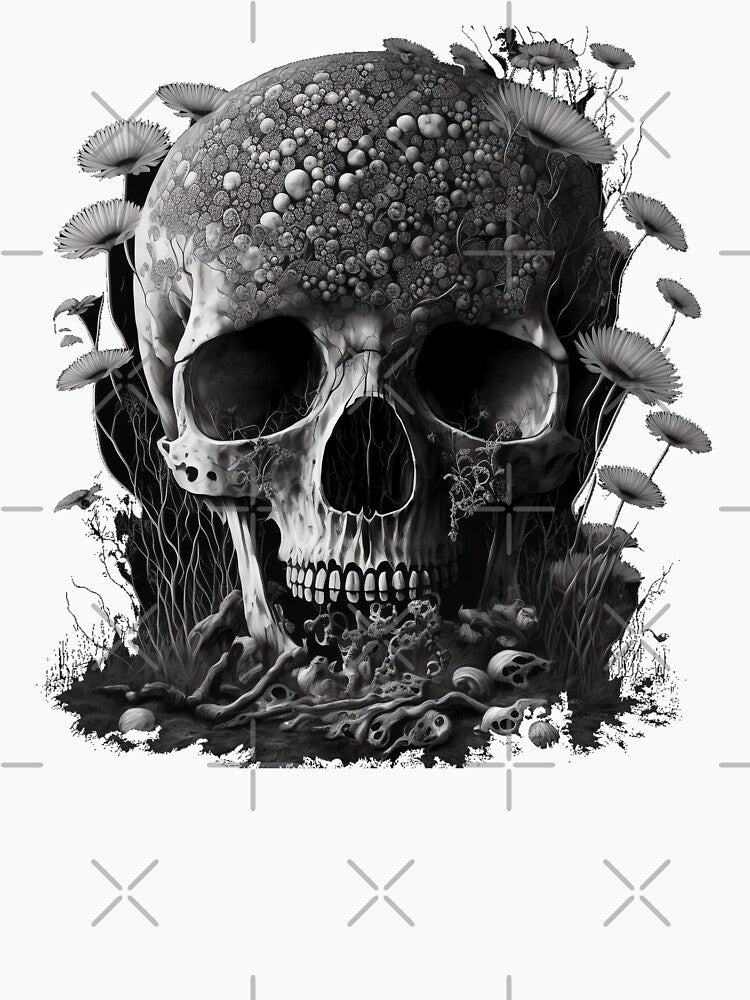 Creepy Skull with BloomingFlowers - Goth Wicca Occult by WILDEVIOLET