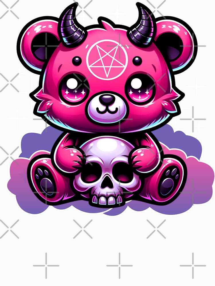 Cute Pink Goth Punk Bear w Pentagram and Skull by PetNamedPeeve