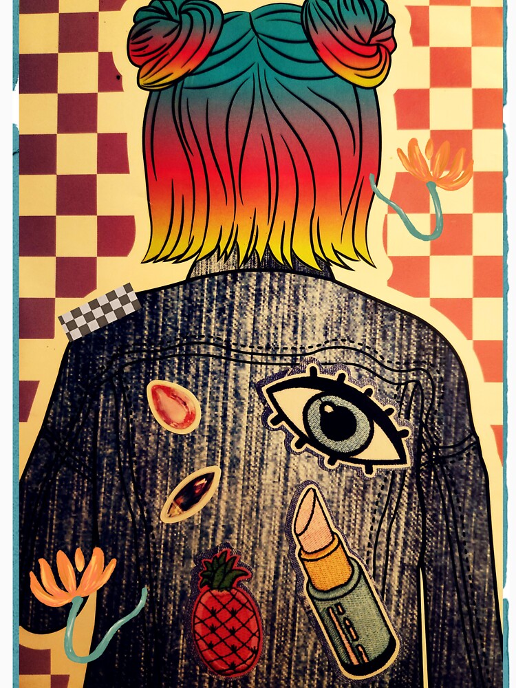 Artsy Girl in Jean Jacket | Sticker Art | Mixed Media | Y2K Vibes by LuciaDeeWrites