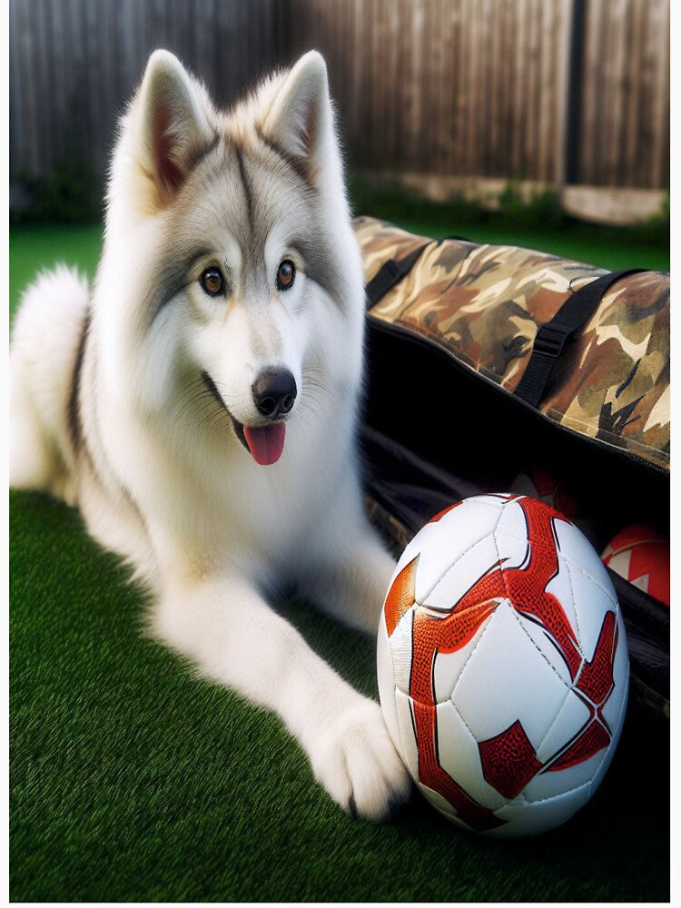 dog playing ball by E.D.CH designs.