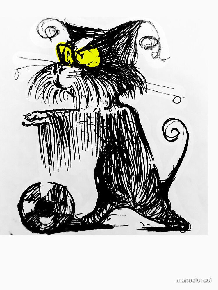 Black cat stretching to play soccer by manuelunsui