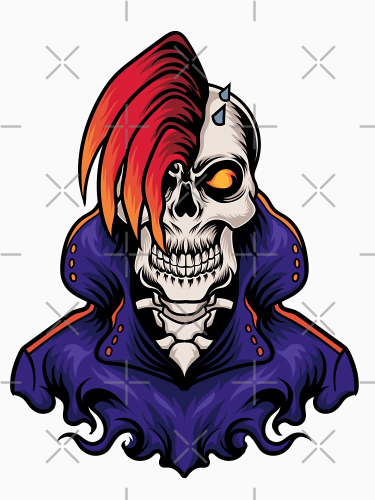 Scary Evil Punk Skull With Red Hair by UniQueensShop