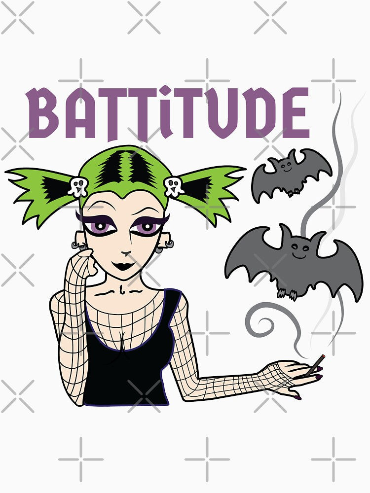Cute Goth Punk Girl with Bats, Battitude/Bad Attitude by felinedreams