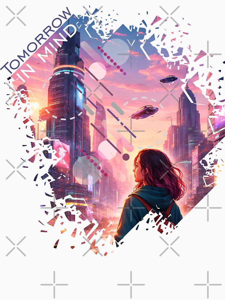 A futuristic cyberpunk city at sunset with a young woman by GraphicComet