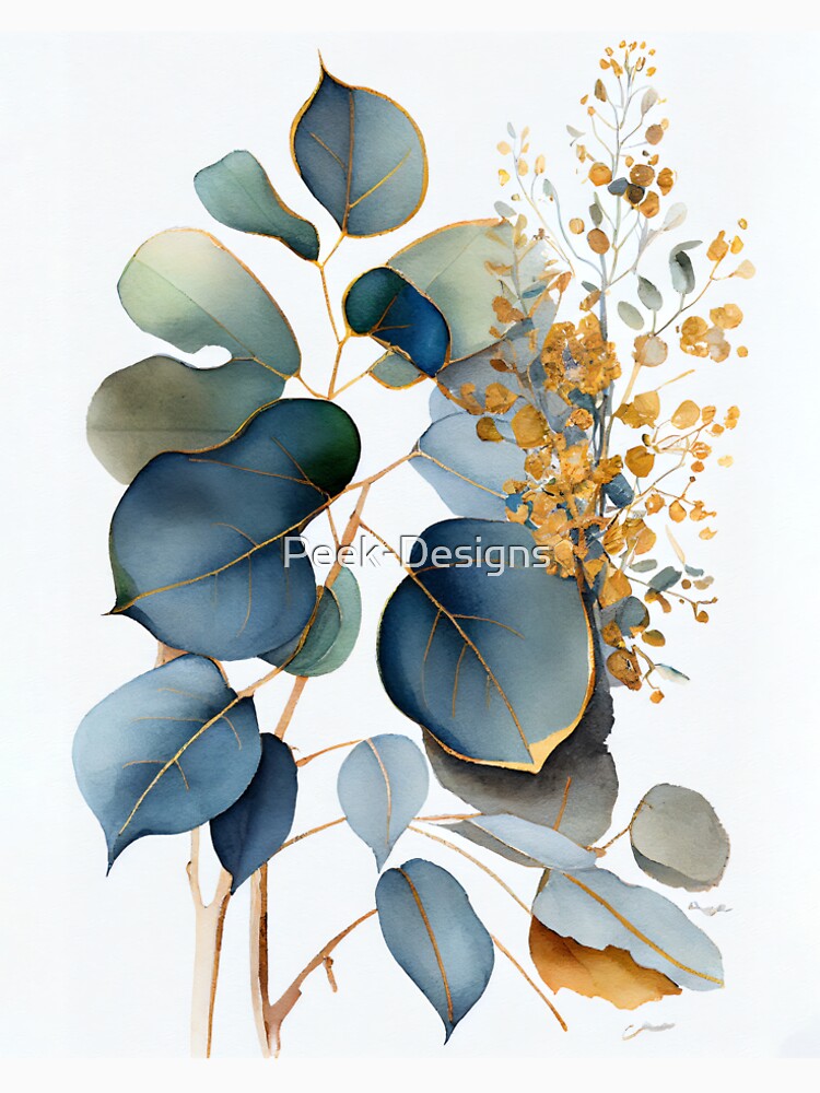 Boho Blue and Gold Eucalyptus by Peek-Designs