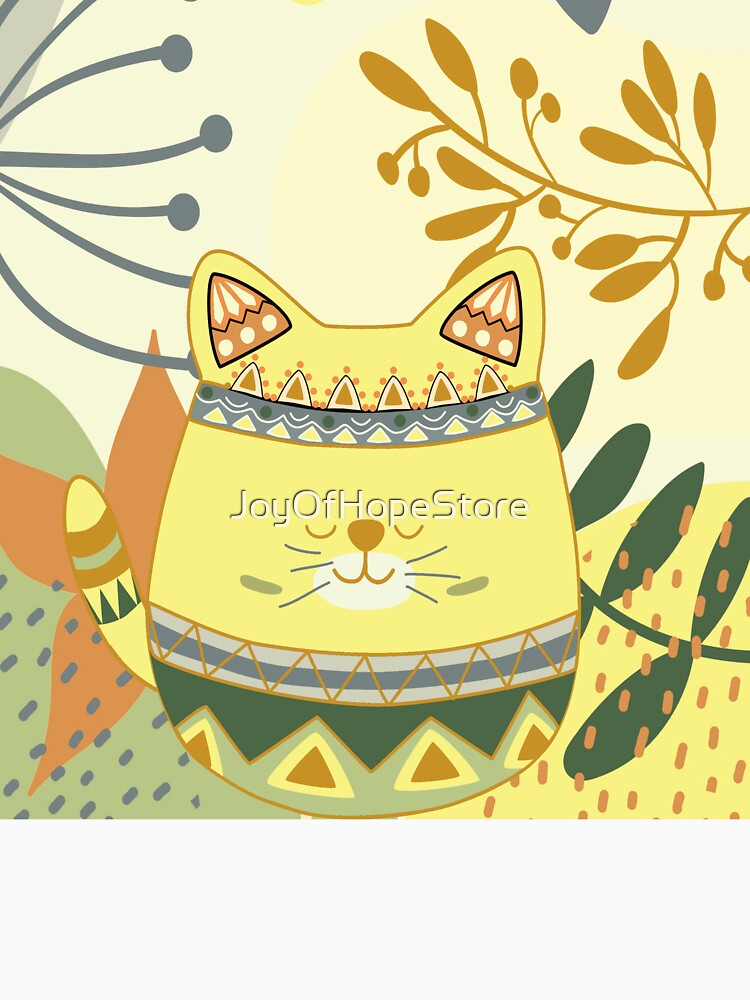 Chubby Boho Kitty Cat with a Chic Boho Background (Yellow Kitty Version) by JoyOfHopeStore