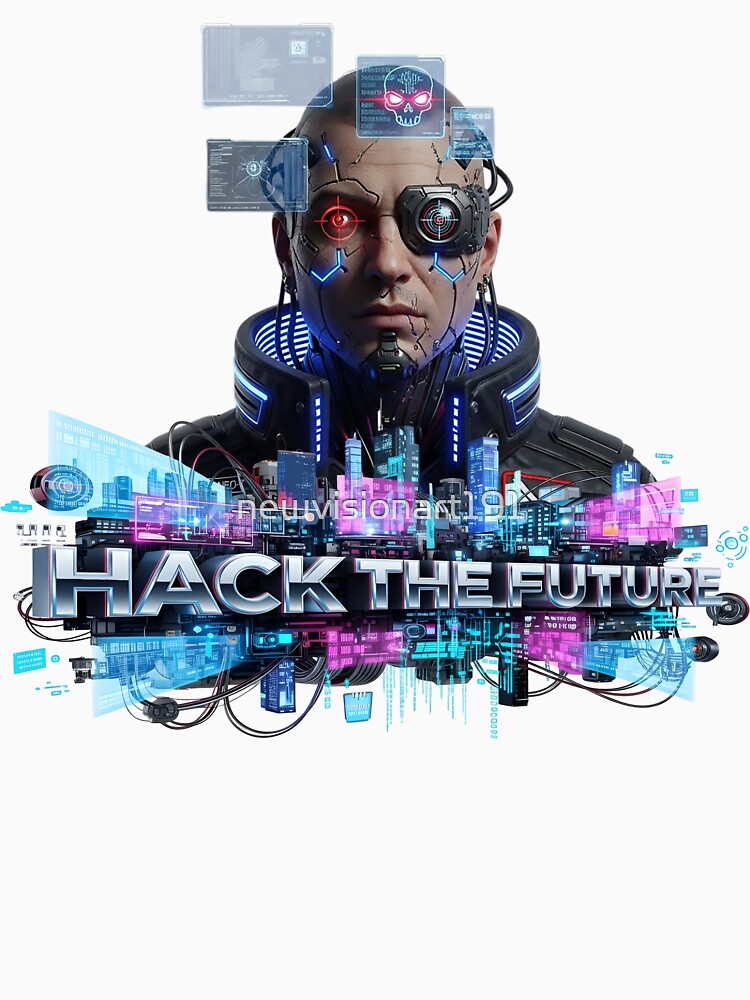 Cyberpunk Hacker with Bionic Eye and Neon City by newvisionart191