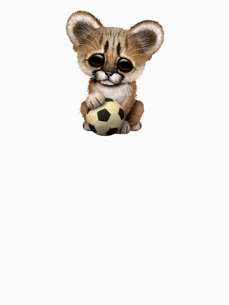 Cougar Cub With Football Soccer Ball by JeffBartels