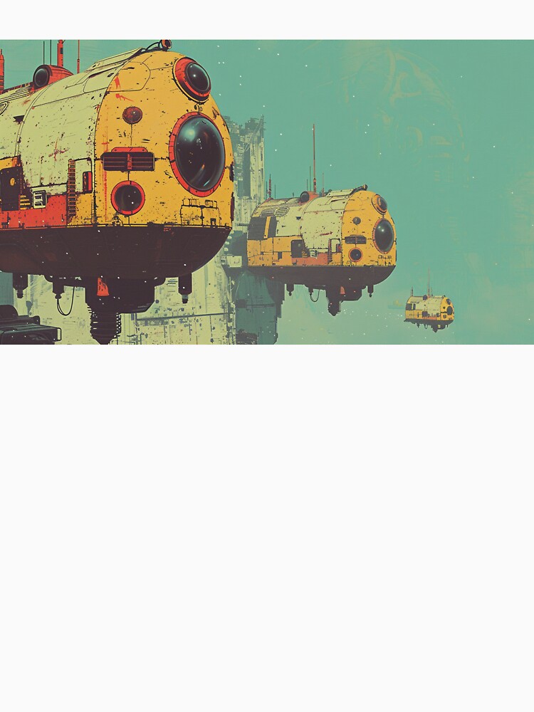 Retro Sci-Fi Hover Pods – Futuristic Urban Skyline by TeesAndSass