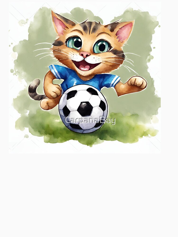 Cute Watercolor Cartoon Soccer Playing Cat by CarpanaBay