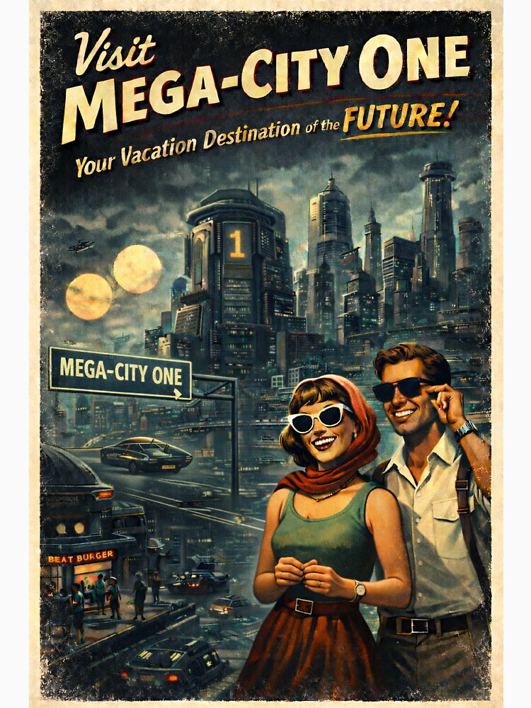 Mega-City One Retro Travel Poster – Vintage Sci-Fi Dystopian Art Print by MovieBuffs3000