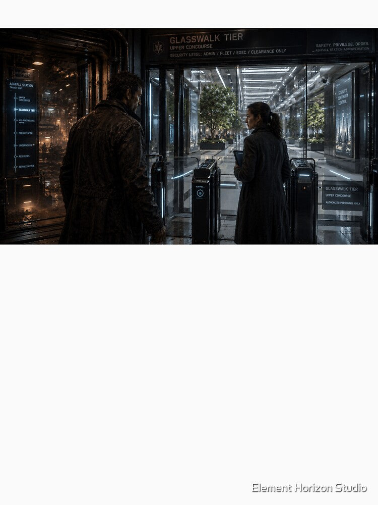 Sci-Fi Security Checkpoint | Dystopian Space Station Glass Corridor Art by Element Horizon Studio