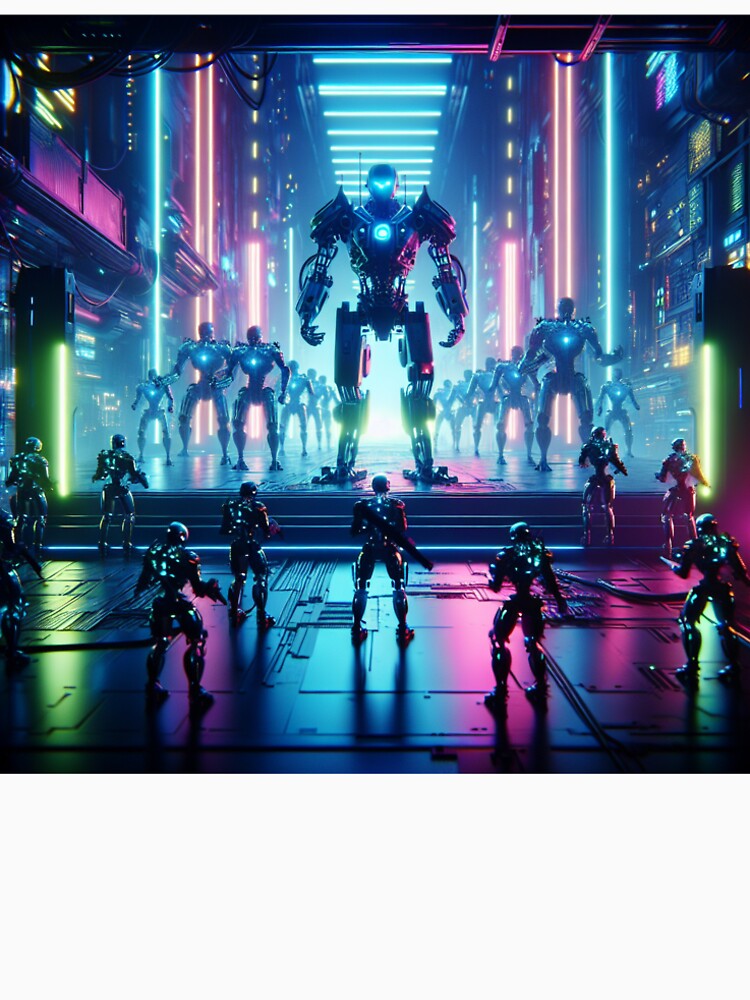 Futuristic Robot Army in Neon Cyberpunk Cityscape by ashrafzain