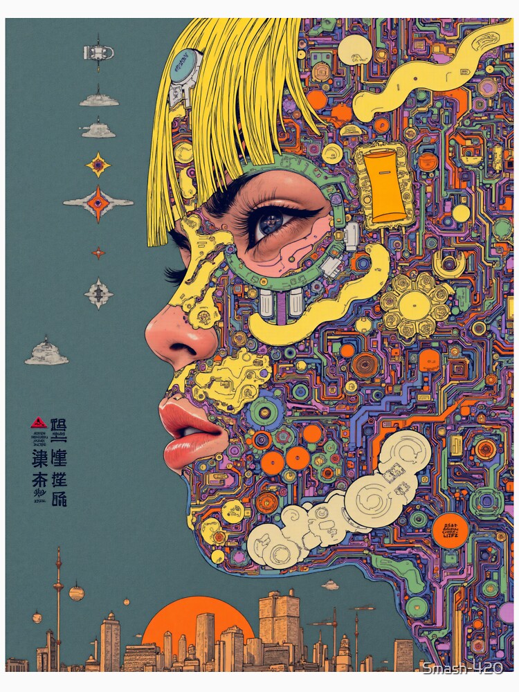 Moebius Inspired, postcyberpunk, Dystopian, surrealist, sci-fi, by Smash-420