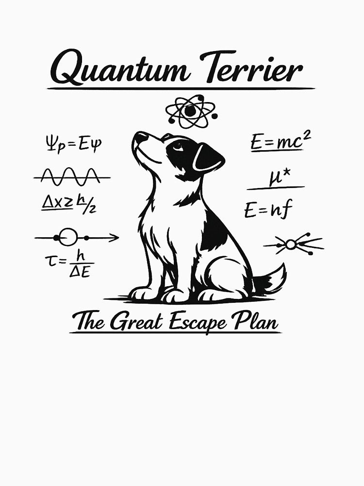 Quantum Terrier The Great Escape Plan - Funny Physics Dog Art by myforestfog