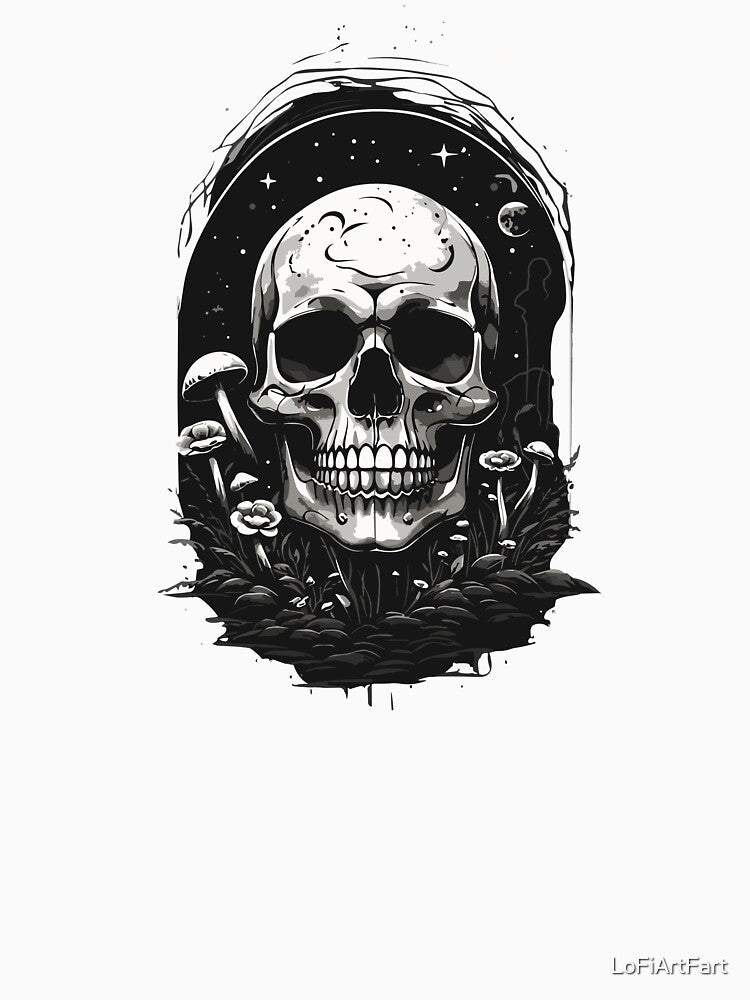 Whimsy Goth Skull & Mushrooms: Casual Y2K Grunge Aesthetic by LoFiArtFart