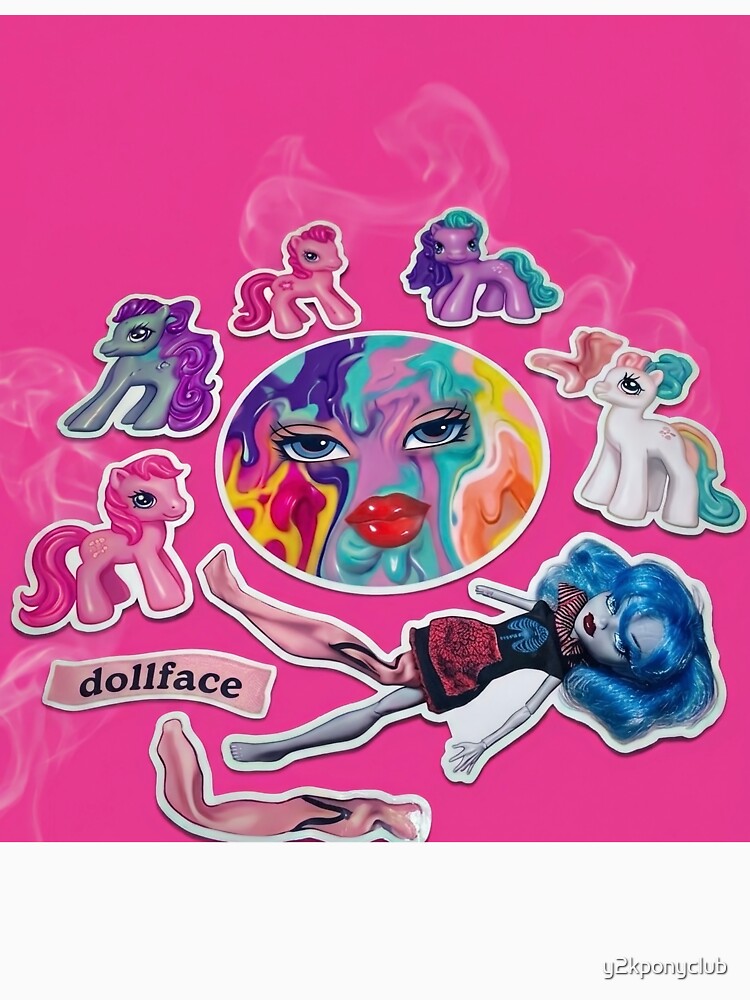"Dollface" Surreal Pink Collage Art & Stickers by y2kponyclub