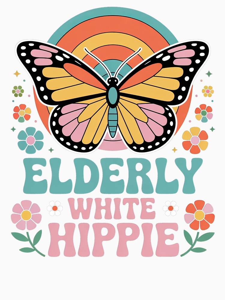 Elderly White Hippie Butterfly Retro Vintage Flower Power Design by PosiMCreations