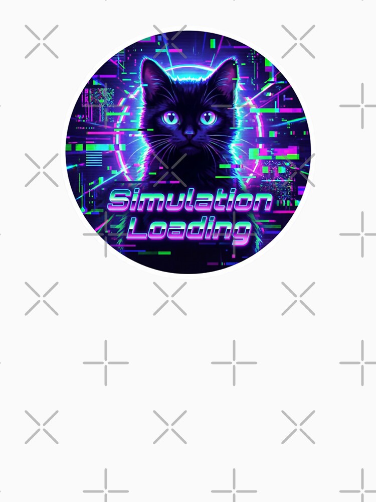Simulation Loading Black Cat Glitch Matrix Neon Art by Conspiracy Cat Club