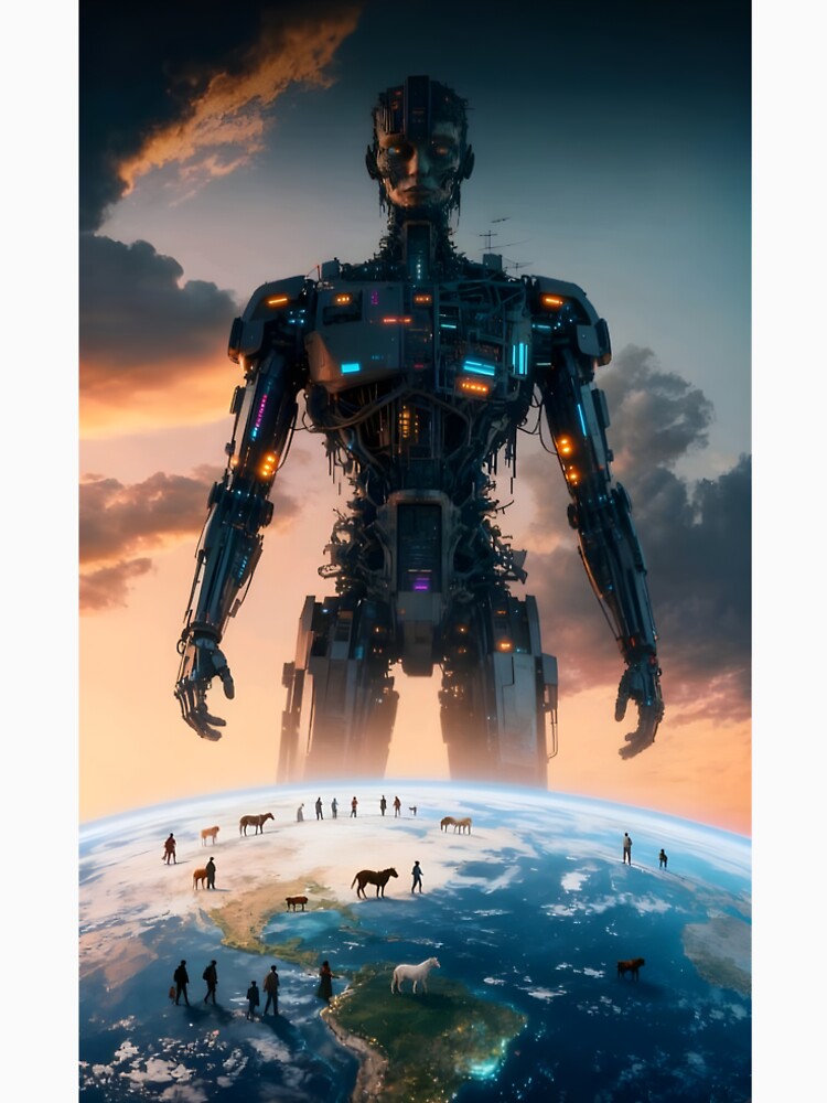 Giant Futuristic AI Robot Watching Over Planet Earth by internetwatcher
