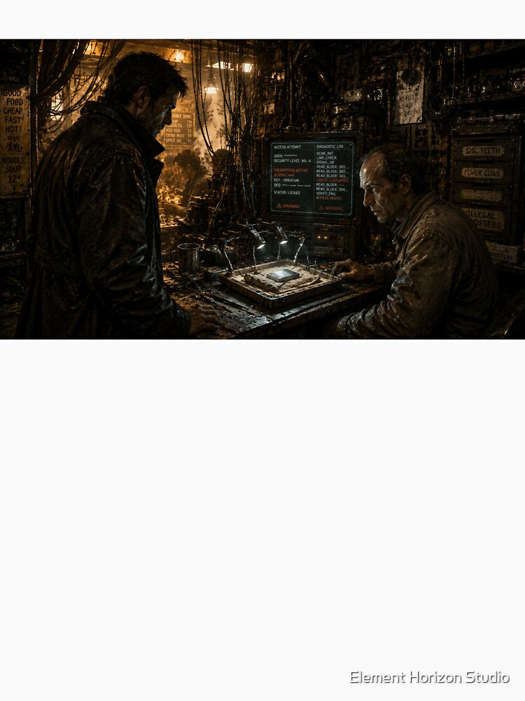 Cyberpunk Electronics Repair Shop | Sci-Fi Data Shard Detective Art by Element Horizon Studio