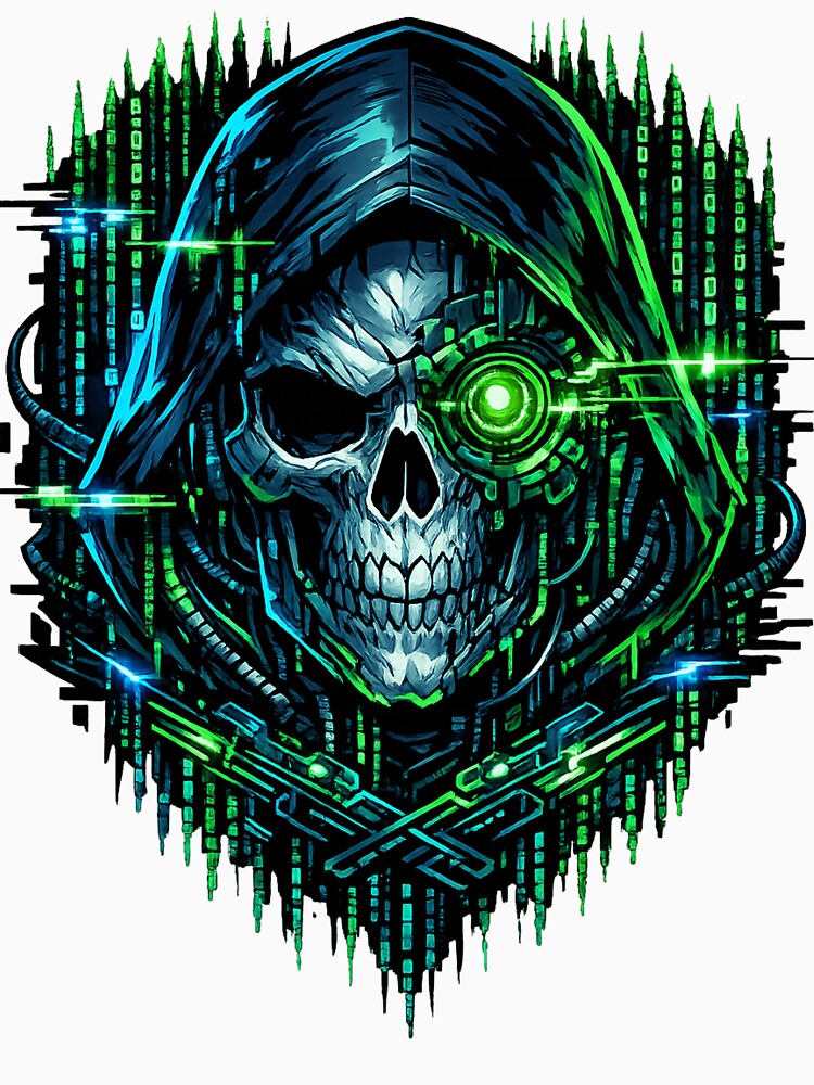Cyberpunk Hacker Skull Matrix Code by Thaivi Design