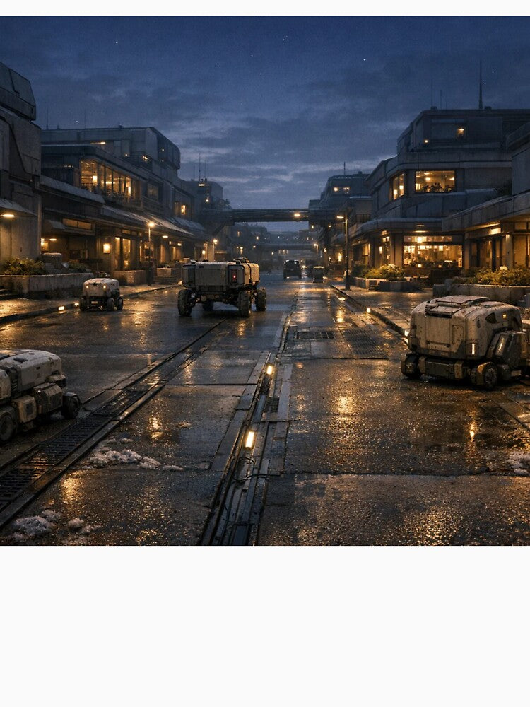 Futuristic Sci-Fi City Street With Autonomous Robots by NiceArtsPlace