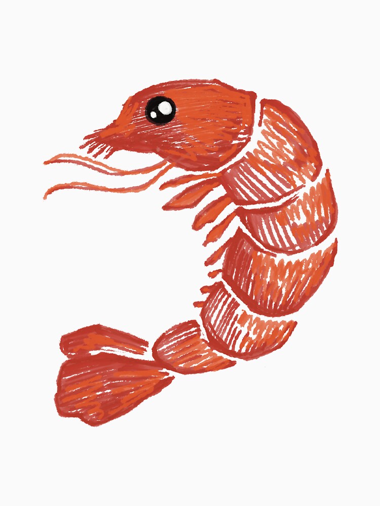 Cute Shrimp with Big Eye – Kawaii Seafood Illustration by Pryhozha