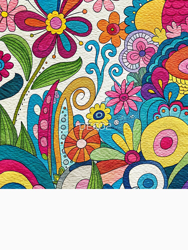 Retro 1960's Colorful Vibrant Floral Hippie Art Designs by DEC02