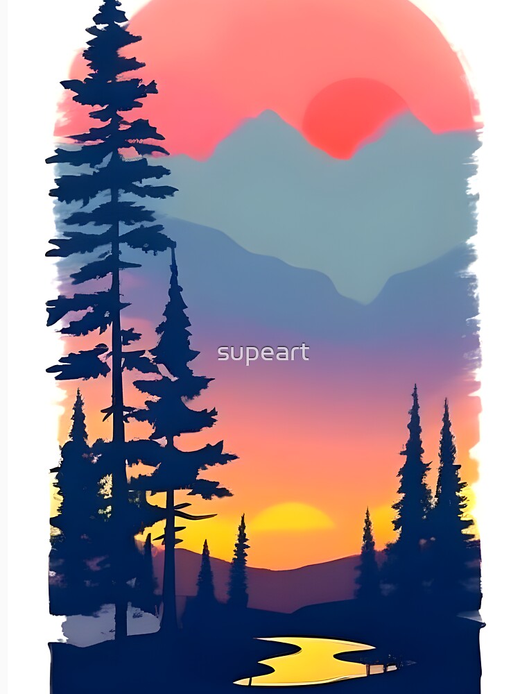 Enhance Your Space with Our Beautiful Collection of Minimalist Landscape Sunrise View and Trees Prints by supeart