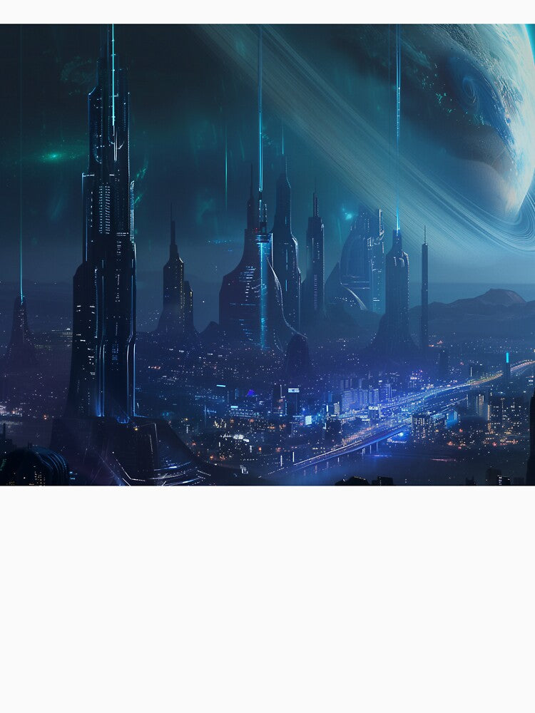 Futuristic City Skyline at Night by QuantumDrift
