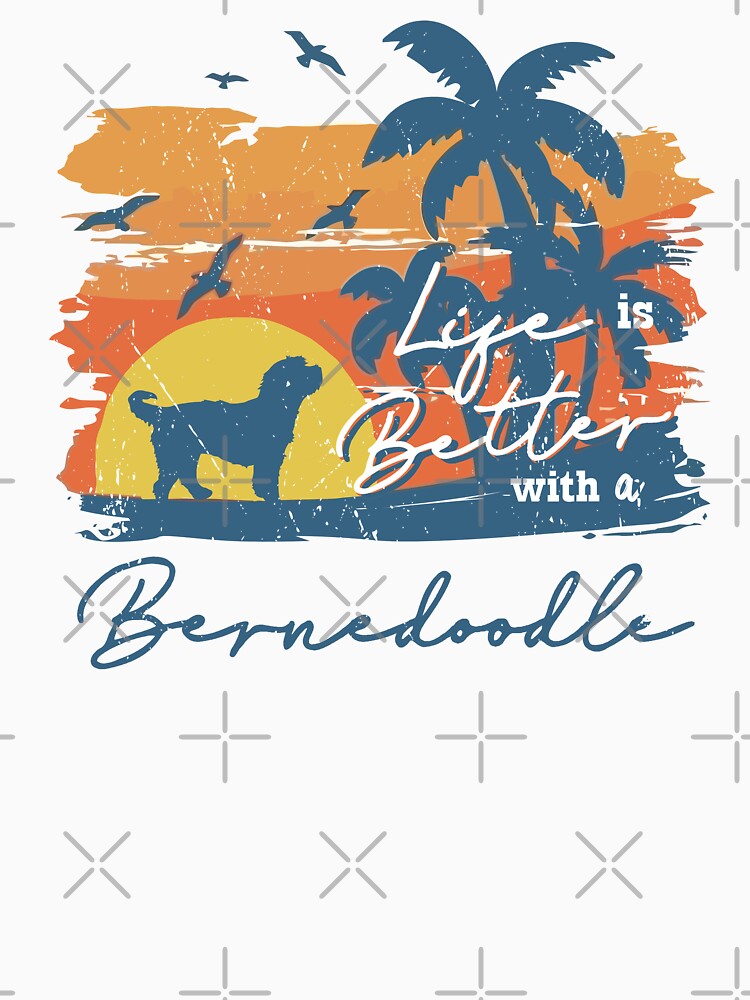 Life is Better With Bernedoodle Beach Sunset Retro Vintage by rafaeltto