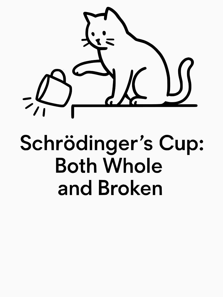 Schrödinger's Cup Black Cat Tee Funny Physics Pun Minimalist Schrödinger's Cat by InkMarks
