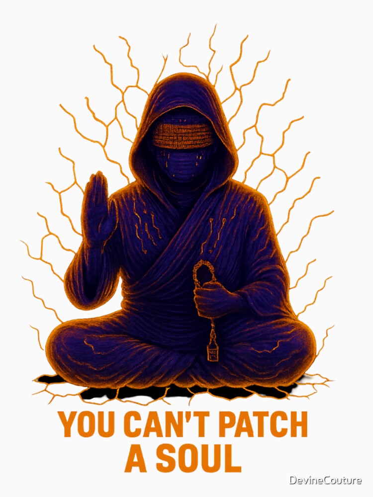 You Can’t Patch a Soul – Cyber Monk Neon Glitch Art by DevineCouture