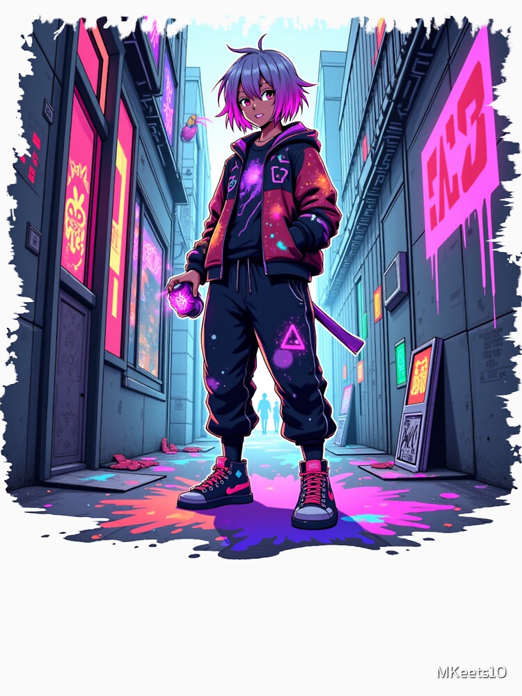 Cyberpunk Voyager: Neon Anime Street Art Dreams in the City by IronInkClothing