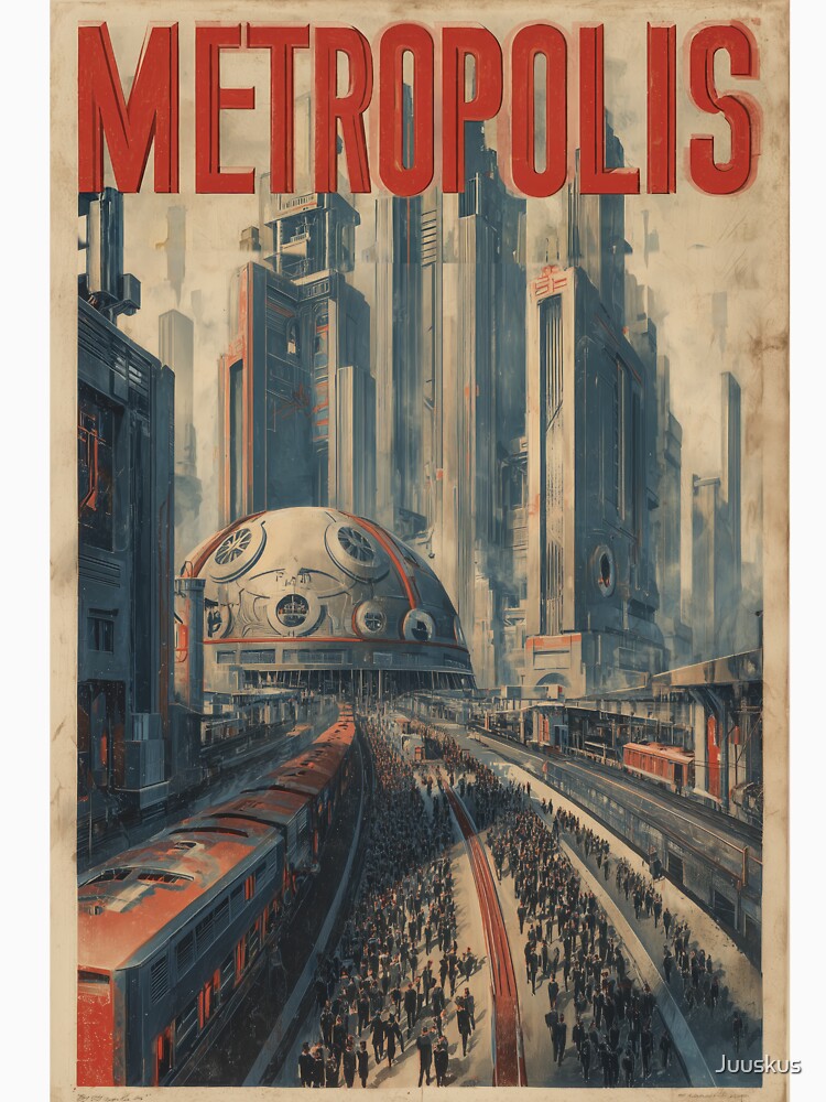 Metropolis Retro-Futurist Poster – Soviet Constructivist Dystopian Cityscape by Juuskus