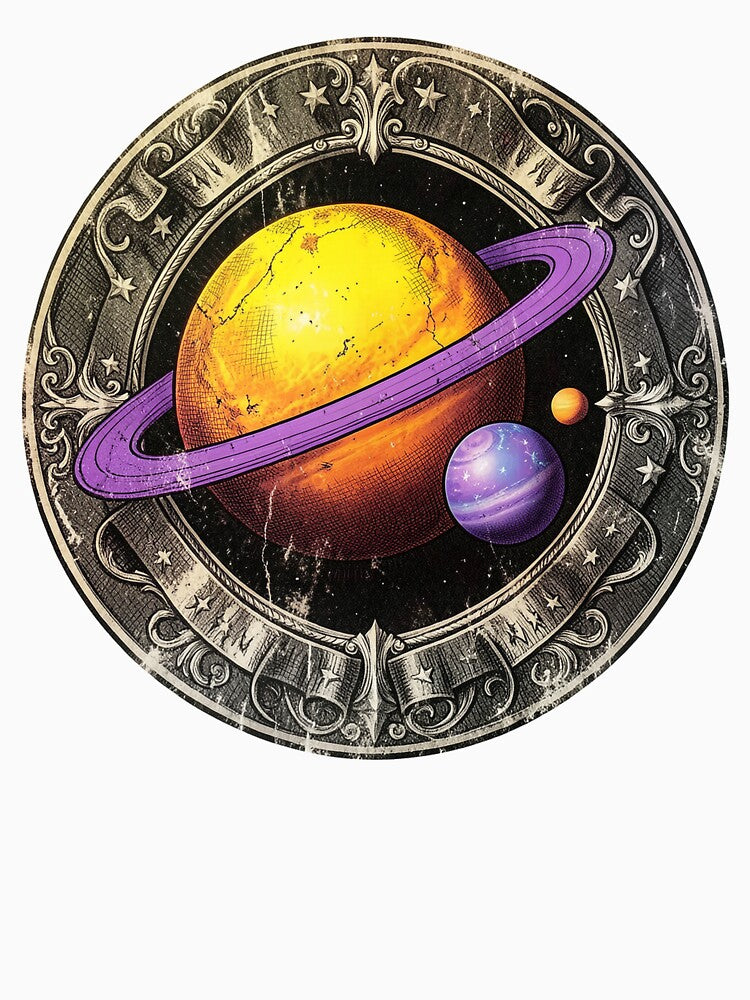 Vintage Badge Cosmic Planet with Purple Ring by Bloomkept