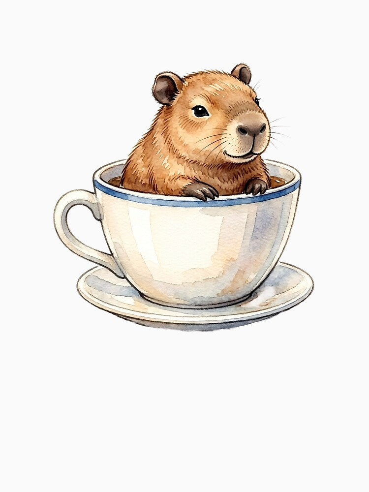 Chill Cute Capybara Drinking Coffee Watercolor by danzys