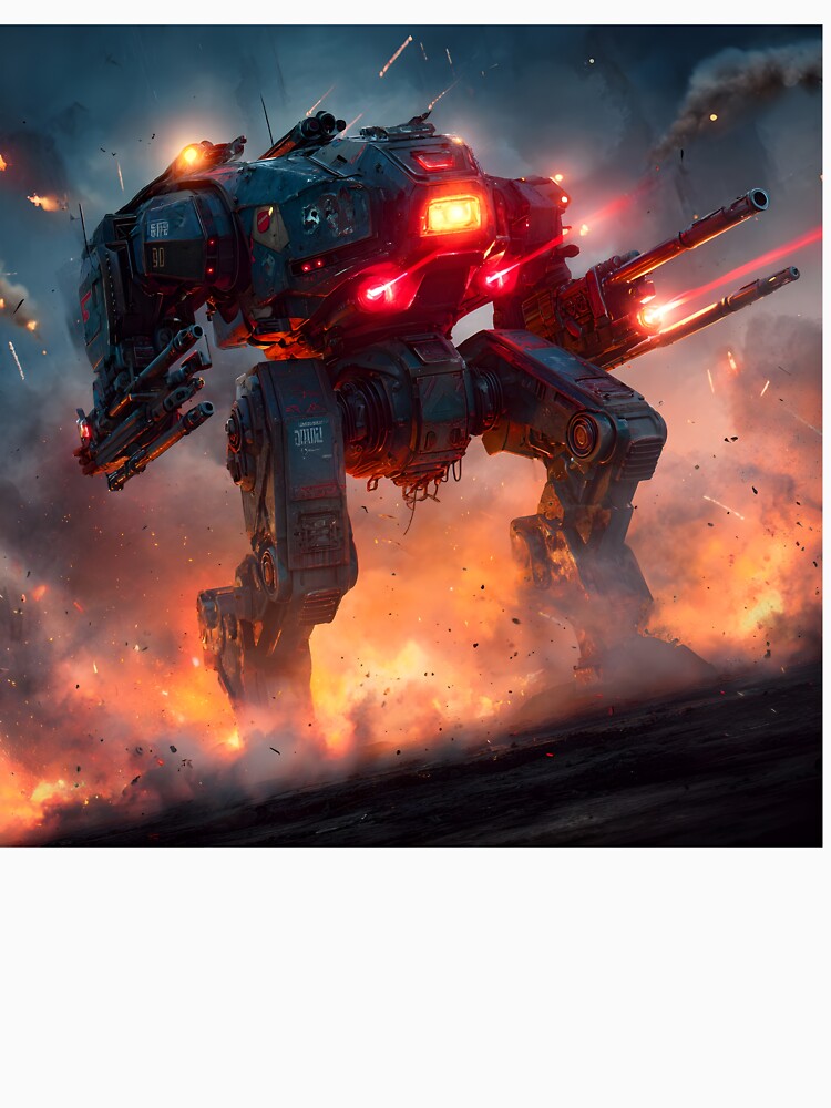 Heavy Armored Battle Mech in Fiery War Zone by MouradStudio