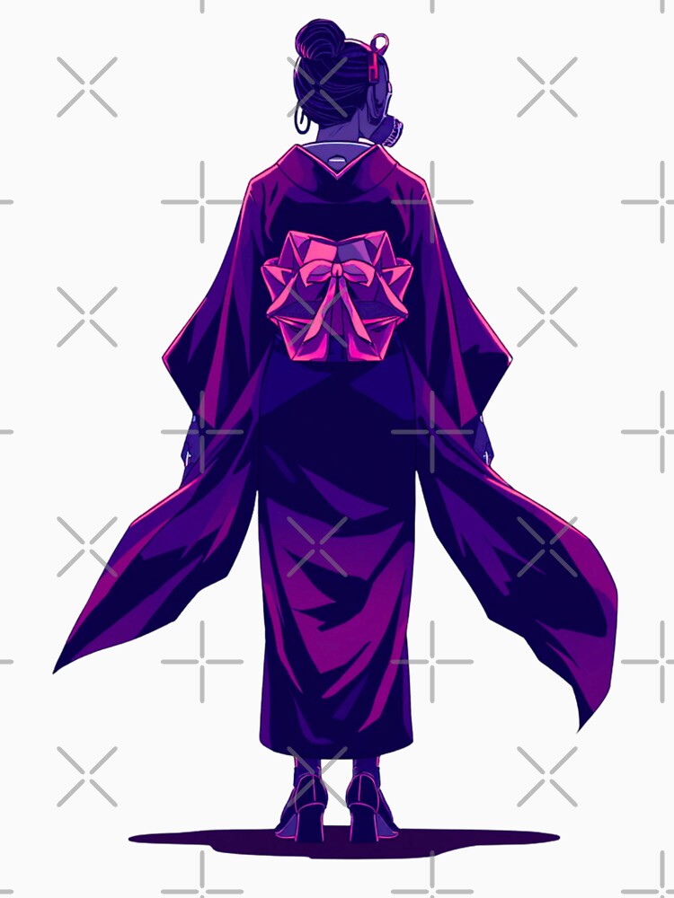 Shadow Geisha — Cyberpunk Kimono Woman from Behind in Purple Neon by kummo-0319