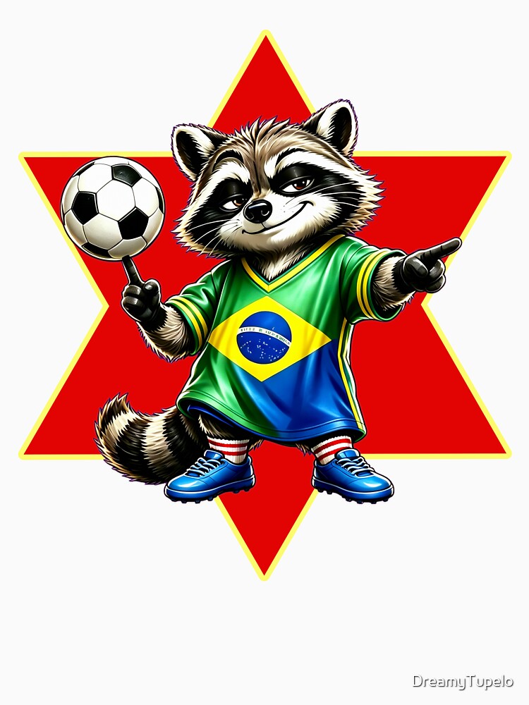 Confident Soccer Trash Panda Raccoon Street Football Mascot Art by DreamyTupelo