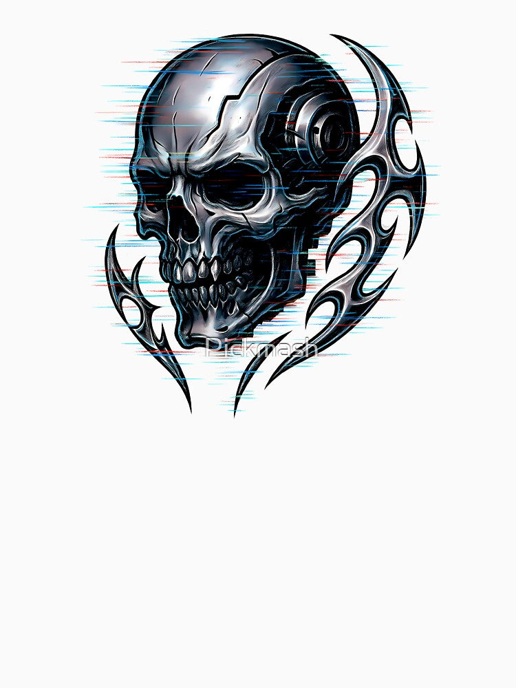 Cybernetic Skull Glitch – Y2K Chrome Techwear Design by Pickmash