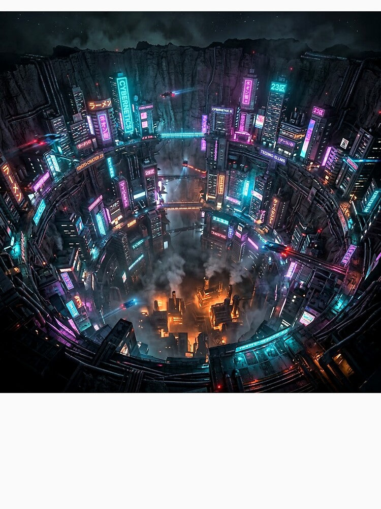 Cyberpunk Crater City Neon Dystopia by MystArt1