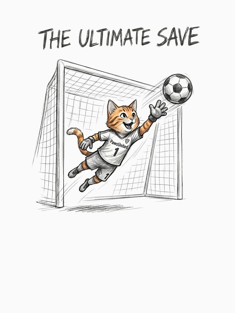 The Ultimate Save Cute Cat Goalkeeper Soccer Illustration by TaiwanMemory