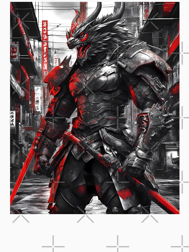 Fierce Dragon Samurai in Dystopian Japan - Futuristic Warrior Art by MystiqSlav