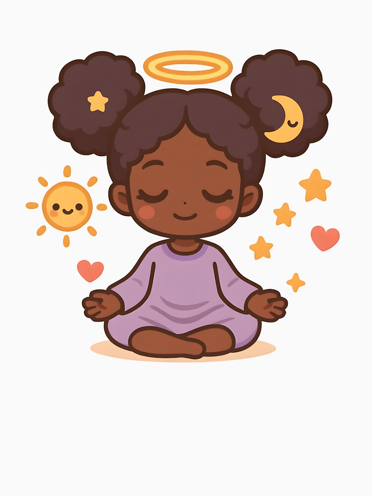 Kawaii Afro Meditation Girl | Cute Spiritual Afrocentric Anime Art by OsasChild