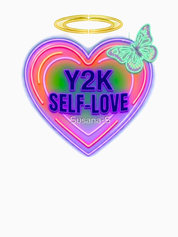 Y2K Self-Love Neon Heart with Halo and Butterfly - Retro 2000s Aesthetic by Good Vibes