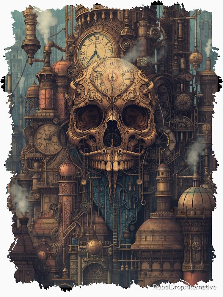 Steampunk Time Skull – Industrial Clockwork Death Machine Art by RebelDropAlternative