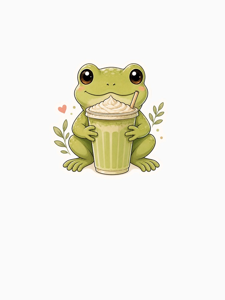 Cute Matcha Frog with Latte by TessHandmadeCreation
